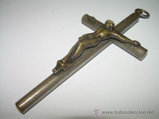 Antig&uuml;edades: ANTIGUA CRUZ DE BRONCE CROMADO. - Foto 2