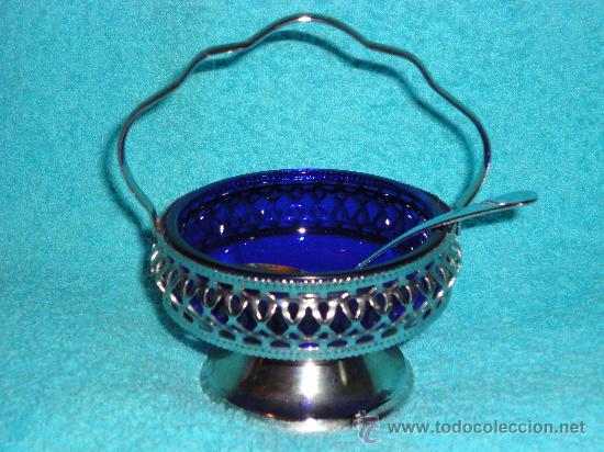 Antiques: AZUCARERO DE CRISTAL Y METAL CROMADO, CON SELLO. INGLATERRA. COMO EL DEL SECRETO DE PUENTEVIEJO