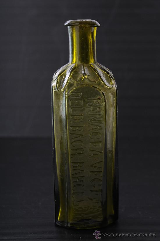 Antigüedades: Botella de vidrio de farmacia Panacea Vegetal del Dr.Bach, Barcelona S.XIX - Foto 1 - 24913285