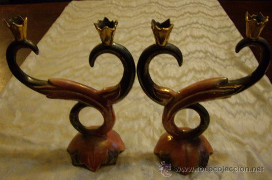 Antig&uuml;edades: DOS CANDELABROS DE CERAMICA- 30 CM - Foto 1