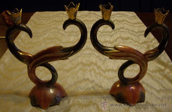 Antig&uuml;edades: DOS CANDELABROS DE CERAMICA- 30 CM - Foto 2