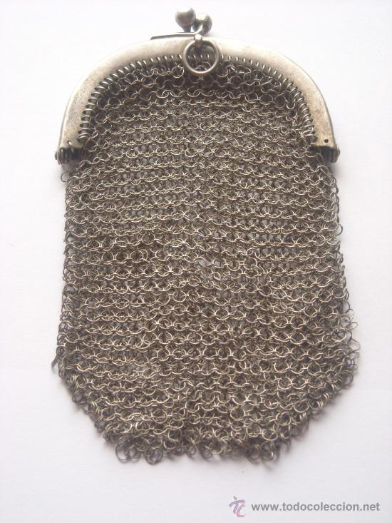Antig&uuml;edades: Bolso monedero plata de malla con dos compartimentos - Foto 1
