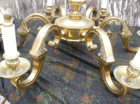 Antig&uuml;edades: PRECIOSA LAMPARA DE BRONCE.SEIS BRAZOS. - Foto 7