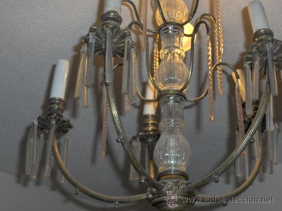 Antig&uuml;edades: Lampara de bronce plateada y cristal - 5 brazos - Foto 2