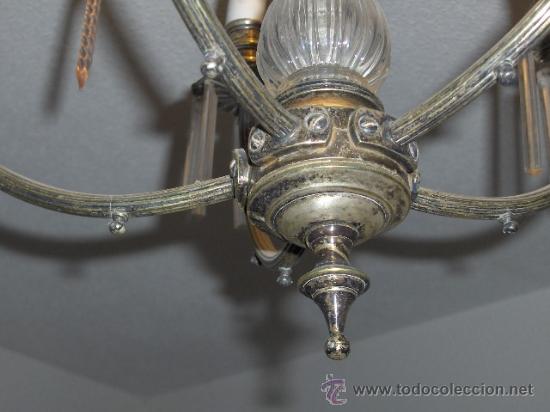 Antig&uuml;edades: Lampara de bronce plateada y cristal - 5 brazos - Foto 3
