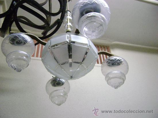 Antig&uuml;edades: LAMPARA EN CRISTAL Y METAL DE CINCO GLOBOS - Foto 3