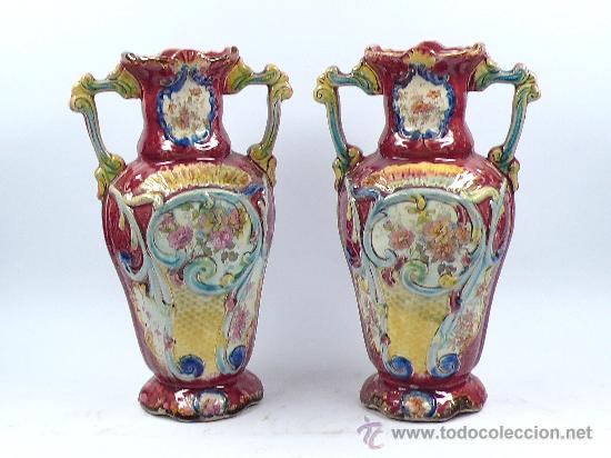 Antigüedades: Pareja de jarrones modernistas 1900s. de cerámica, 31 cm de altura. - Foto 1 - 27230308