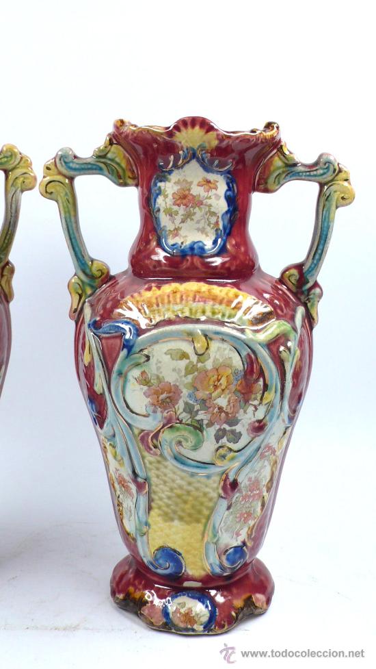 Antigüedades: Pareja de jarrones modernistas 1900s. de cerámica, 31 cm de altura. - Foto 5 - 27230308