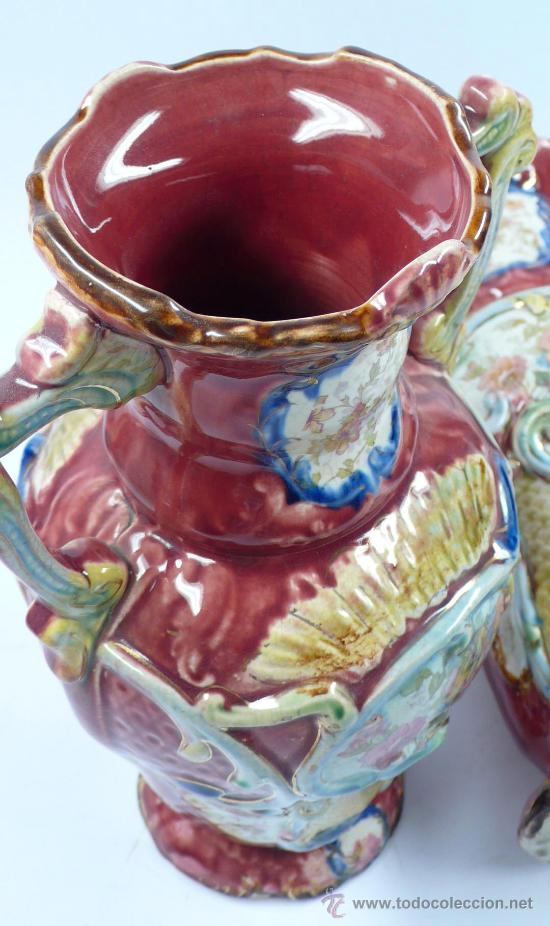 Antigüedades: Pareja de jarrones modernistas 1900s. de cerámica, 31 cm de altura. - Foto 3 - 27230308