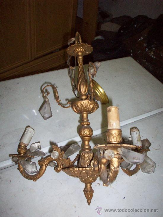Antig&uuml;edades: L&Aacute;MPARA DE BRONCE DE TRES BRAZOS. - Foto 2