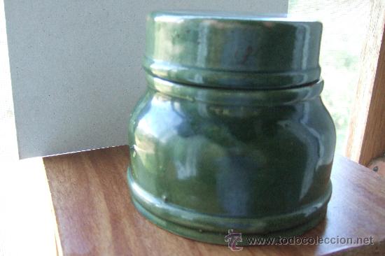 Antig&uuml;edades: TARRO DE CER&Aacute;MICA CON TAPA VERDE - Foto 1