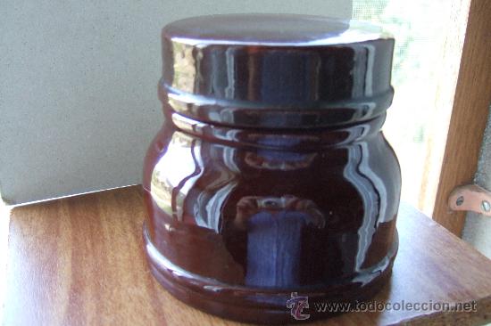 Antig&uuml;edades: TARRO DE CER&Aacute;MICA CON TAPA MARR&Oacute;N - Foto 1