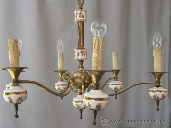Antig&uuml;edades: LAMPARA DE TECHO EN BRONCE Y PORCELANA - Foto 2