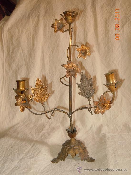 Antig&uuml;edades: CANDELABRO DE BRONCE 3 VELAS FINALES XIX - Foto 1