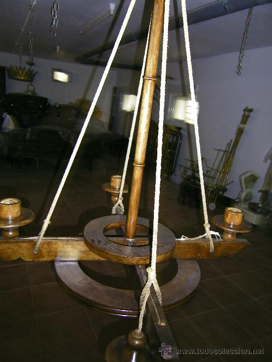 Antig&uuml;edades: LAMPARA MADERA 4 LUCES - Foto 5