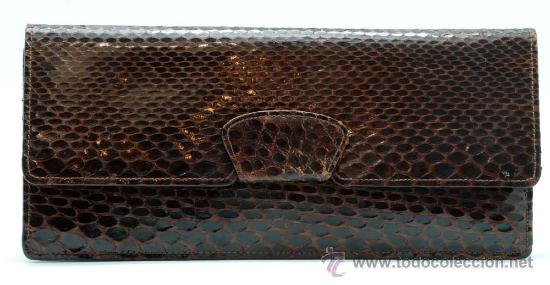 Antig&uuml;edades: Cartera en pit&oacute;n marr&oacute;n a&ntilde;os 50 - Foto 1