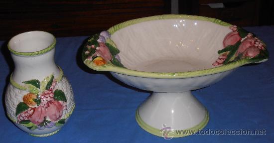 Antig&uuml;edades: FRUTERO Y JARRON DE CERAMICA DECORADA - Foto 1