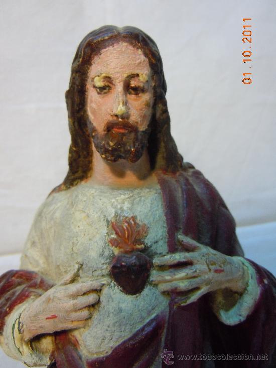 Antig&uuml;edades: SAGRADO CORAZON DE ESCAYOLA REPINTADO - Foto 4