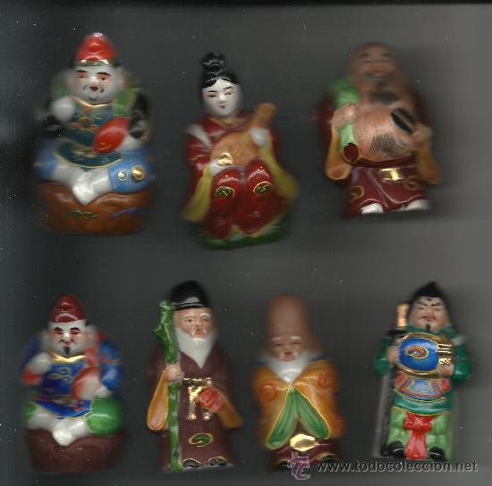 ANTIGUOS.SIETE DIOSES CHINOS DE LA FORTUNA EN PORCELANA CHINA (Antigüedades - Porcelanas y Cerámicas - China)