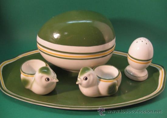 Antig&uuml;edades: PRECIOSO Y ANTIGUO JUEGO TU Y YO PARA TOMAR HUEVOS DUROS, ART DECO, A&Ntilde;OS 1920 - 1930. PORCELANA.