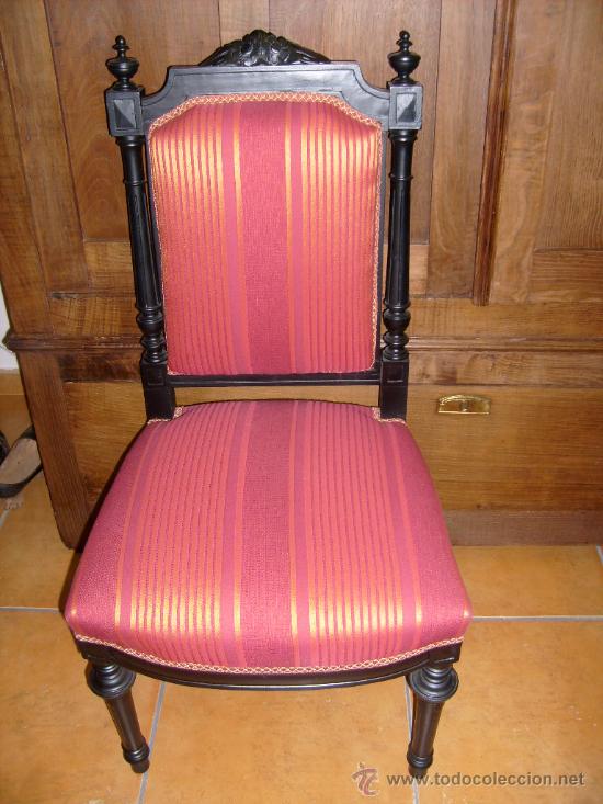 Antig&uuml;edades: sill&oacute;n y 2 sillas lacadas en negro - Foto 2