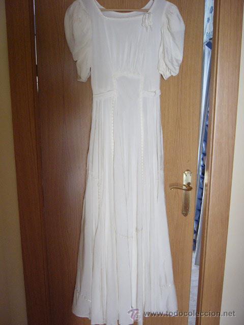 Antig&uuml;edades: VESTIDO BLANCO MATE SE&Ntilde;ORA CRESPON CON PASACINTAS - Foto 1