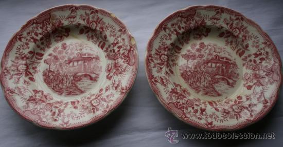 Antig&uuml;edades: 2 PLATOS ANTIGUOS IRONSTONE TABLEWARE UNDERGLAZE CON REPRESENTACIONES - Foto 1