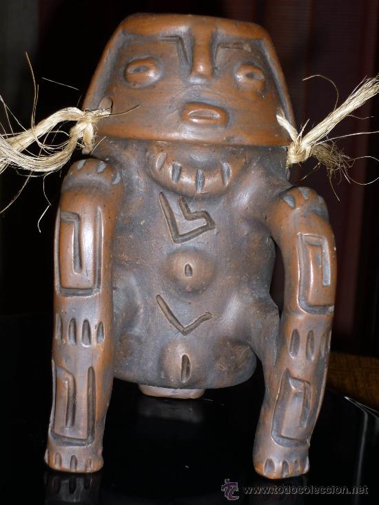 Antiquit&auml;ten: ANTIGUA FIGURA ARTESANAL INDIGENA DE TERRACOTA,15CM,