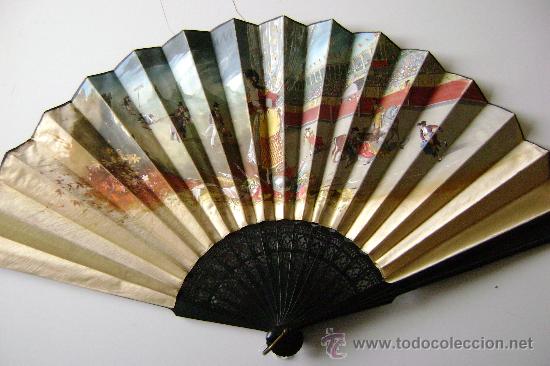 Antig&uuml;edades: GRAN ABANICO EN SEDA DE TEMA GOYESCO - Foto 4