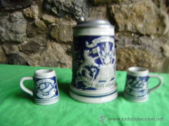 Antig&uuml;edades: CONJUNTO DE JARRA GRANDE Y DOS JARRITAS,EN GRES?Y TAPA ESTA&Ntilde;O? - Foto 1