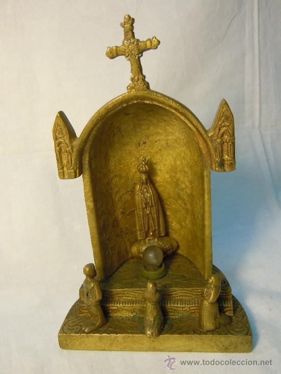 Antig&uuml;edades: VIRGEN DE FATIMA EN SU CAPILLA DE BRONCE DE PRIMERA EPOCA - Foto 1