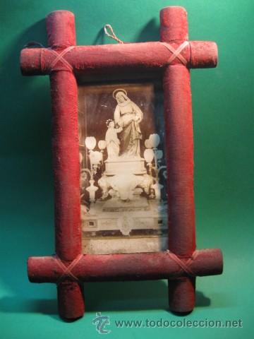 Antiguidades: SANTA ANA Y LA VIRGEN FOTO ENMARCADO SG.XIX. MARCO DE CA&Ntilde;A FORRADO TEXTIL. TRABAJO MONJIL