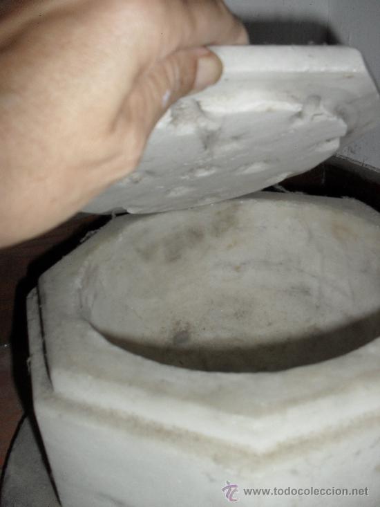 Antig&uuml;edades: ANTIGUO RECIPIENTE OCTOGONAL M&Aacute;RMOL BLANCO. 3 PIEZAS. - Foto 8