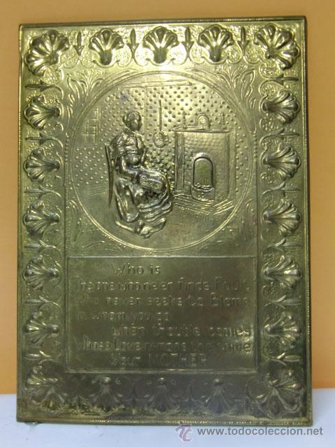 Antig&uuml;edades: Placa de metal. Dedicatoria a la madre - Foto 1