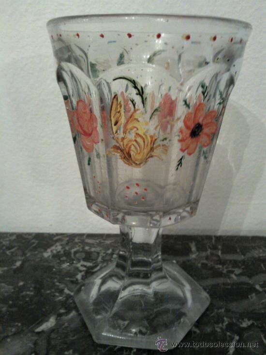 Antig&uuml;edades: Antigua copa de cristal pintada a mano - Foto 12
