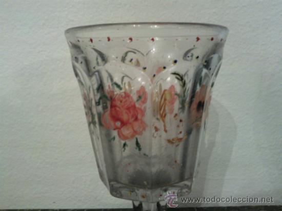 Antig&uuml;edades: Antigua copa de cristal pintada a mano - Foto 10