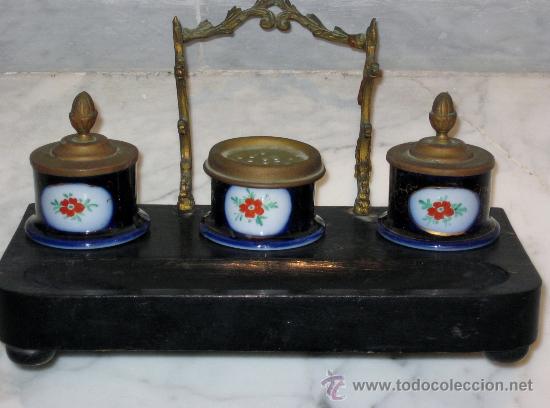 Antiquit&auml;ten: PRECIOSA ESCRIBANIA ANTIGUA NAPOLEON III BRONCE, PORCELANA Y MADERA EBANIZADA