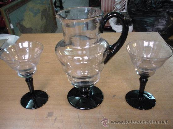 Antig&uuml;edades: juego de jarra y dos vasos de vidrio - Foto 2