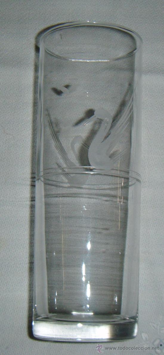 Antig&uuml;edades: cuatro vasos de tubo cristal grabados al fuego a&ntilde;os 40-50