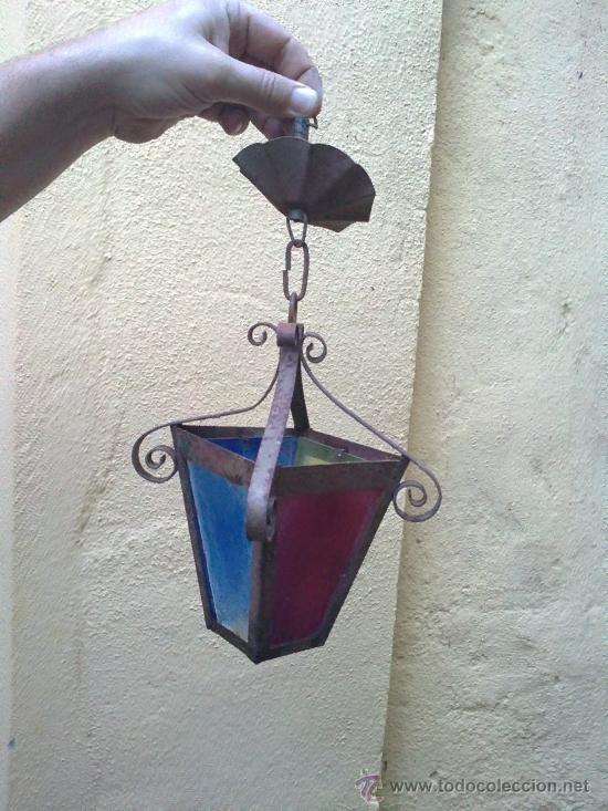 Antig&uuml;edades: lampara farola cristal de color - Foto 1