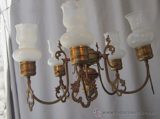 Antig&uuml;edades: LAMPARA DE TECHO EN BRONCE CON 5 LUCES - Foto 5