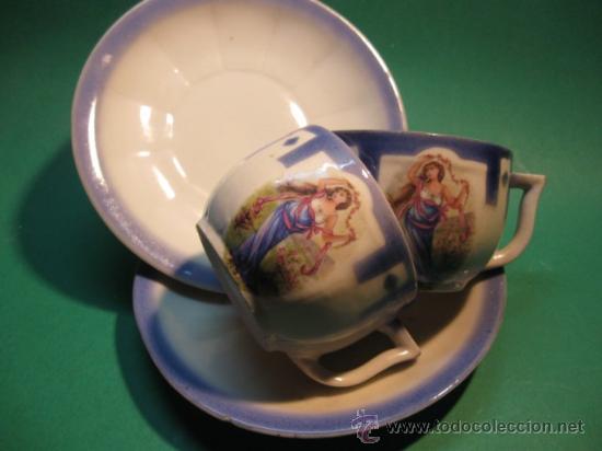 Antig&uuml;edades: PRECIOSO SERVICIO DE CAFE, PORCELANA, ART NOUVEAU. PP.SG.XX. ESTAMPACION FEMENINA.