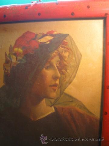 Antiques: PRECIOSO Y ANTIGUO CUADRO CON LITOGRAFIA. ART NOUVEAU. FF.SG.XIX. BELLA DAMA CON GASAS.
