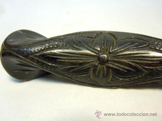 Antig&uuml;edades: MANGO ANTIGUO DE SOMBRILLA DE MADERA TALLADA Y EBONIZADA - Foto 3