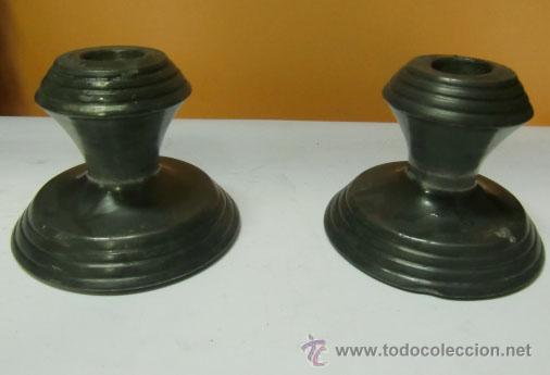 Antig&uuml;edades: Pareja de candelabros de esta&ntilde;o - Foto 3