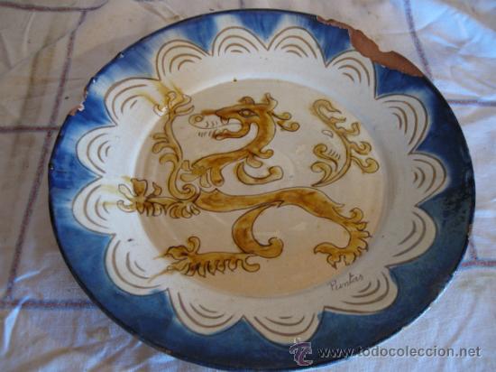 Antig&uuml;edades: PLATO GRANDE ANTIGUO, DE CERAMICA VIDRIADA, EN CUERDA SECA.