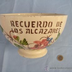 Antigüedades: ANTIGUO TAZÓN TAZA EN LOZA VIDRIADA RECUERDO DE LOS ALCAZARES, MURCIA. GRAN TAMAÑO.