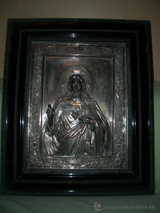 Antig&uuml;edades: CUADRO DE GALVANO DEL SAGRADO CORAZON - Foto 1