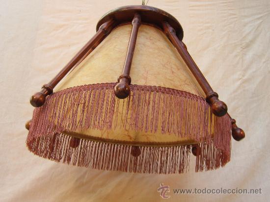 Antig&uuml;edades: LAMPARA DE TECHO EN MADERA Y PIEL - Foto 3