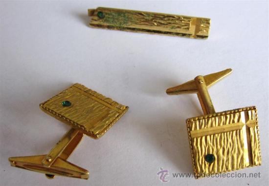 Antig&uuml;edades: Juego pareja de gemelos y pinza de corbata - Foto 1